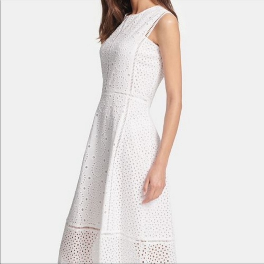 COPY - Size 14 Donna Karan Eyelet White Midi dress Sleeveless High neck